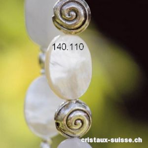 Escargot  9 mm percé, Intercalaire argent 925