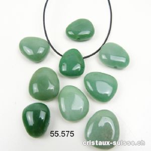 Aventurine verte 2,7 - 3 cm percée avec cordon cuir noir à nouer