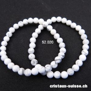 Bracelet Magnésite - Howlite blanche 6-6,5 mm / 18,5-19 cm. Taille ML