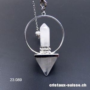 Pendule Cristal de Roche pyramide. Hauteur avec le cercle métallique 6 cm