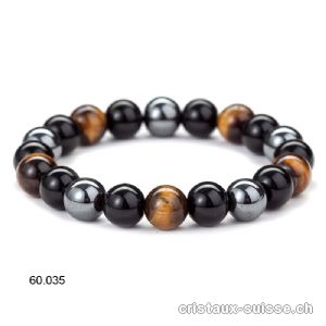 Bracelet Oeil de Tigre-Hématite-Obsidienne 10 mm/19-19,5 cm