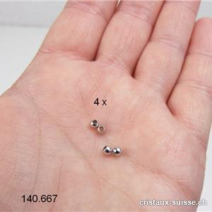 4 x Perles d'Argent 925 rhodié 3 mm / trou 1,5 mm