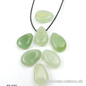 Jade Serpentine claire  2,6 - 3 cm percée avec cordon en cuir à nouer