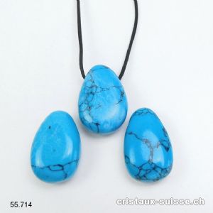 Turquénite  - Howlite bleue percée 3 cm avec cordon cuir à nouer. OFFRE SPECIALE