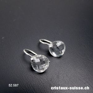 Boucles d'oreilles Cristal de Roche facettée en argent 925. Qual. A