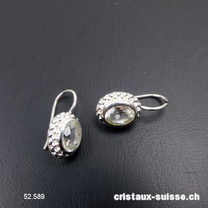 Boucles d'oreilles Cristal de Roche facetté en argent 925. Qual. A