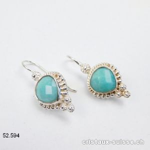 Boucles d'oreilles Amazonite facettée en argent 925. Qual. A