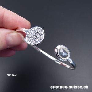 Bracelet Cristal de Roche - Fleur de vie en argent 925, 18 - 19 cm