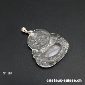 Pendentif Cristal de Roche Bouddha avec boucle argent 925. Qual. A