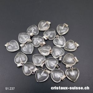 Pendentif Cristal de roche Coeur 1,5 cm avec boucle métal argenté. OFFRE SPECIALE