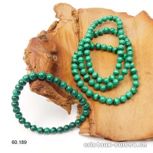 Bracelet Malachite 6,5 - 7 mm, élastique 18 cm. Taille M. Qual. A