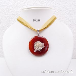 Collier donut Cornaline foncée 4 cm avec Suspend ROSE argent 925 Pièce unique