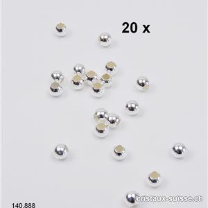 20 x Perles d'Argent 925, 3 mm / trou 1 mm