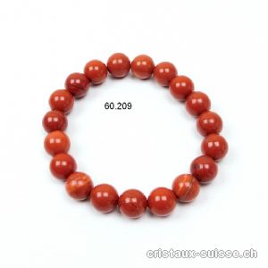 Bracelet Jaspe rouge brique 10 mm, élastique 19 cm. Taille M-L