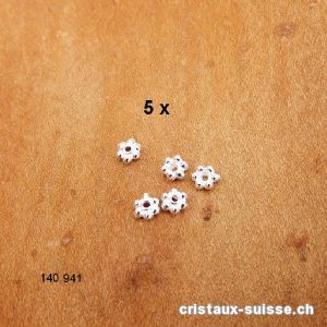 Lot 5 mini Fleurs percées 4 mm, Intercalaire en argent 925. Offre Spéciale