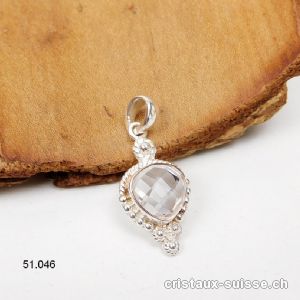 Pendentif Cristal de Roche facetté en argent 925