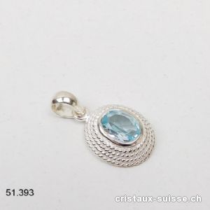 Pendentif Topaze bleue facettée et argent 925