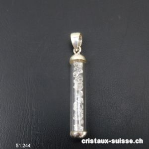 Pendentif Herkimer Diamant biterminé et argent 925, 4 x 0,7 cm