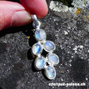 Pendentif Grappe Pierre de Lune Arc-en-Ciel en argent 925. OFFRE SPECIALE