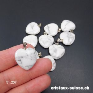 Pendentif Magnésite - Howlite, coeur 2 cm avec boucle métal