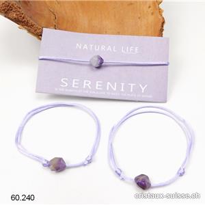 Bracelet Améthyste-Quartz - SERENITY - avec cordon satin réglable violet clair. OFFRE SPECIALE