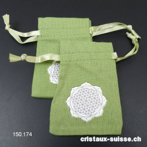 Pochette coton vert Mandala - Fleur de Vie, env. 10 x 6,5 cm