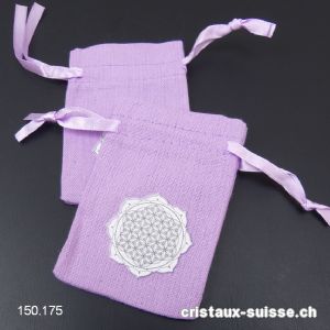 Pochette coton violet Mandala - Fleur de Vie, env. 10 x 6,5 cm