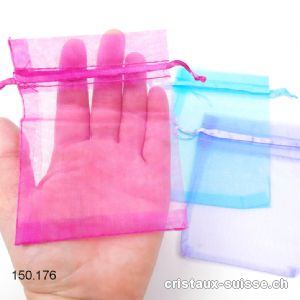 Lot 3 Sachets organza bleu-fuchsia-violet 12 x 8,5 cm. OFFRE SPECIALE