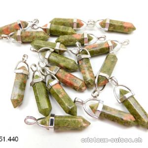 Pendentif Unakite - épidote taille biterminée, avec métal 4 cm