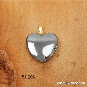 Pendentif Hématite coeur 2 cm avec boucle métal doré