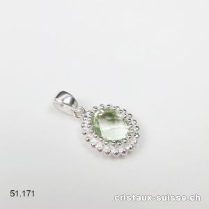 Pendentif Améthyste verte facettée  - Prasiolite en argent 925