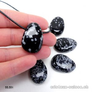 Obsidienne flocons de neige percée avec cordon en cuir à nouer