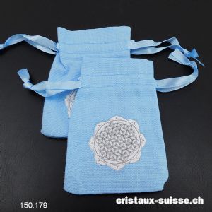 Pochette coton bleu Mandala - Fleur de Vie, env. 10 x 6,5 cm