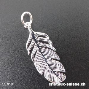 Pendentif Plume plate en argent 925, 3 x 1,2 cm