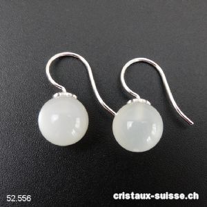 Boucles d'oreilles Pierre de Lune boules 10 mm en argent 925 rhodié