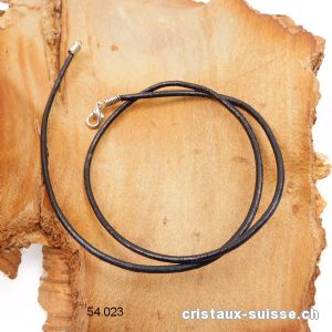 Collier cuir noir avec fermoir, 2 mm / L. 44 cm