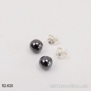 Clous d'oreilles Hématite, boule 6 mm en argent 925