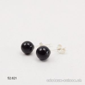 Clous d'oreilles Onyx noir, boule 6 mm en argent 925