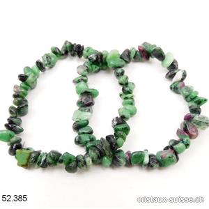 Bracelet Zoïsite verte avec Rubis, élastique 19 cm. Taille M-L