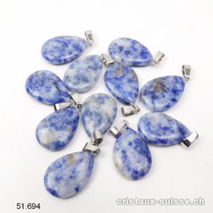 Pendentif Sodalite claire goutte plate 2,5 cm avec boucle métal. OFFRE SPECIALE