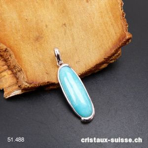 Pendentif Amazonite 3,5 x 1,2 cm, en argent 925 rhodié. Qual. A