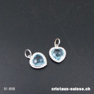 Pendentif Topaze bleue Coeur facetté 1,5 cm en argent 925