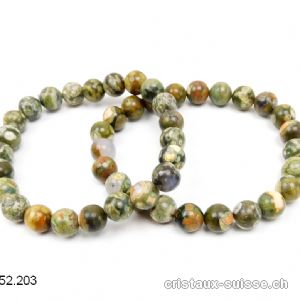 Bracelet Rhyolite verte amazonienne opalisée 8,5 mm / 18,5 - 19 cm. Taille ML