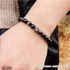 Bracelet Obsidienne dorée 8 mm / 16 - 16,5 cm. Taille XS - S