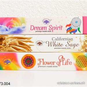 3 Boîtes - Bâtons Encens SAUGE BLANCHE - FLOWER OF LIFE - DREAM SPIRIT. Offre Spéciale