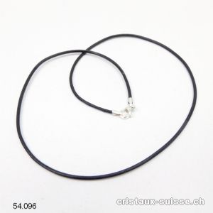 Collier cuir noir / fermoir argent 925. L. 38 cm 