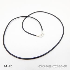 Collier cuir noir / fermoir argent 925. L. 40 cm 