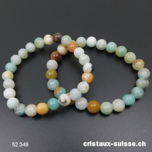 Bracelet Amazonite multicolore 8 - 9 mm, élastique 18,5 - 19 cm. OFFRE SPECIALE