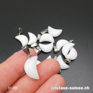 Pendentif Jade blanc LUNE 1,7 cm avec boucle métal