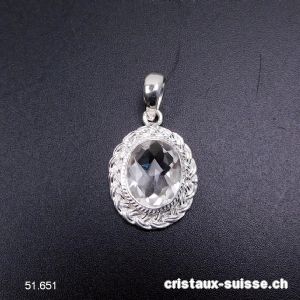 Pendentif Cristal de Roche facetté en argent 925